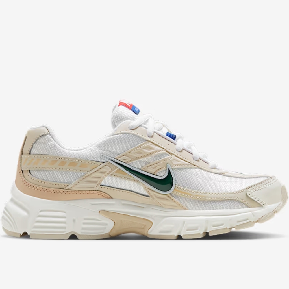 Nike White and Beige Sneakers with Green Swoosh